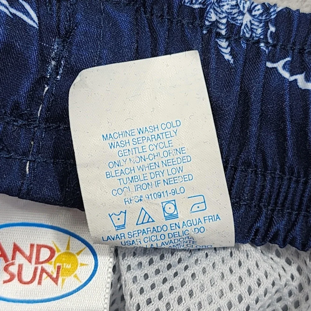 Sand N Sun Swim Trunks Mens 2XL Blue Palm Tree Hawaiian Lined Elastic Waist Surf